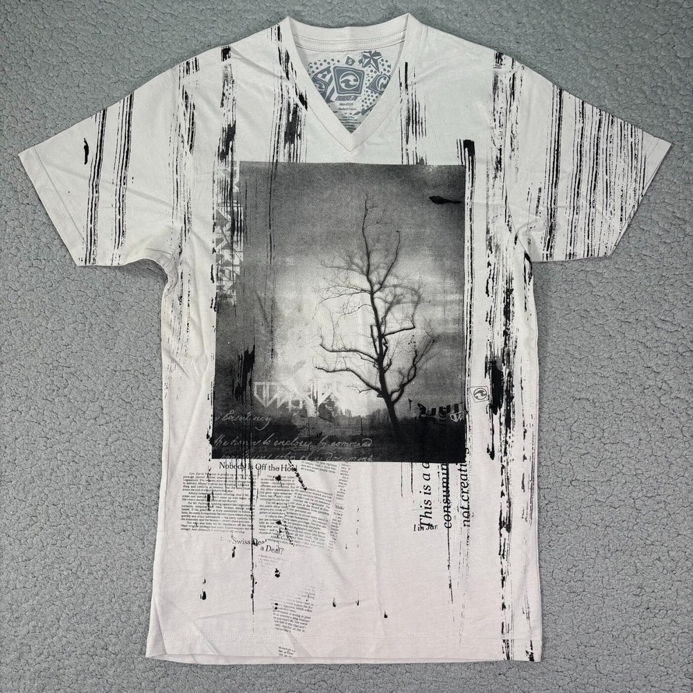 Ocean Current The Decline V-Neck T Shirt Mens S Gray All Over Print Tree News
